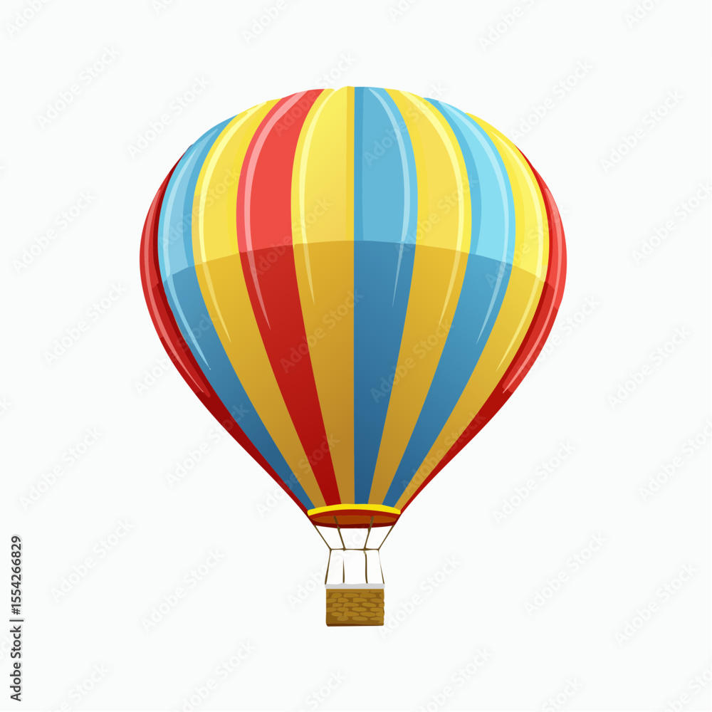 Naklejka premium Soaring Adventure: Witness a vibrant hot air balloon, with its colorful stripes, ready to take flight into the open sky, symbolizing freedom, adventure, and the thrill of exploration. 