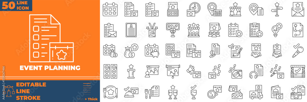 Naklejka premium Event Planning Line Editable Icons set. Vector illustration in modern thin line style of event planning icons: Management, wedding, entertainment, etc