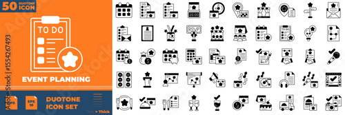 Event Planning Duotone Editable Icons set. Vector illustration in modern thin duotone style of event planning icons: Management, wedding, entertainment, etc