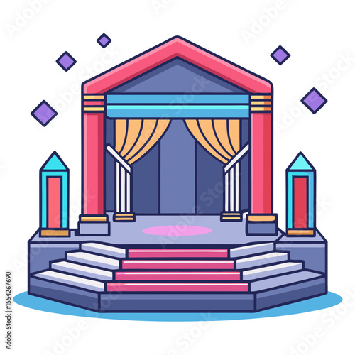Grand stage with red carpet and decorative elements