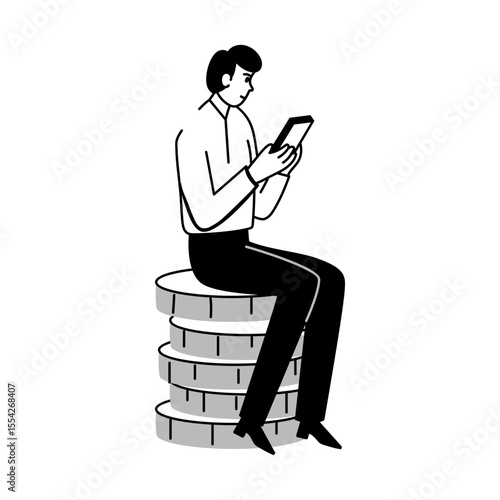 A sketchy style illustration showing using mobile 

