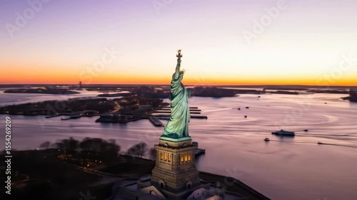 Lady liberty sunset city skyline