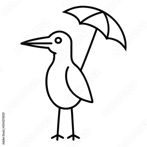 Cute cartoon bird holding an umbrella for protection from rain or sun