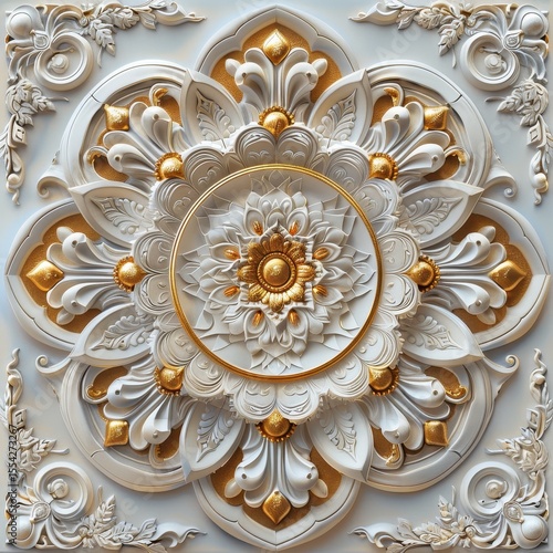 Elegant Gold and White Floral Ceiling Medallion Design
