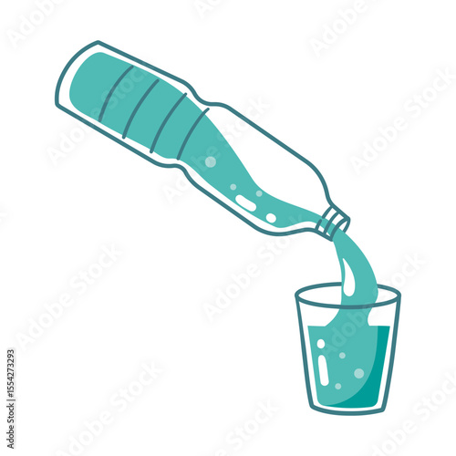 Pure water drink icon in flat style. Glass bottle and drinking glass vector illustration on isolated background. Water beverage sign business concept. Hand drawn cartoon style isolate on white .