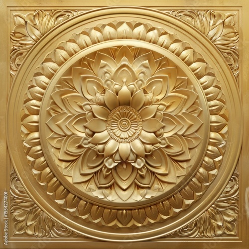 Golden Floral Ornament  Intricate Carving  Luxury Design   Decorative Panel