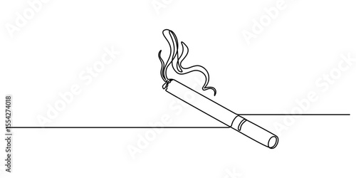 Cigarette Icon Line Art, One continuous single drawn line art doodle cigarette, smoke, Smoke Line Icon, Outline Doodle Vector Symbol Illustration, Addiction, Bad Habit, No tobacco day concept.