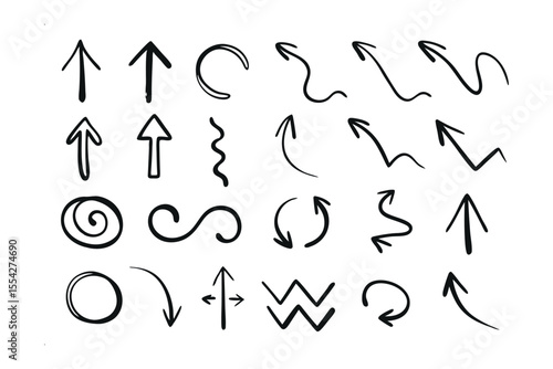 Arrow Symbols Set: A curated collection of hand-drawn arrow symbols in various styles, embodying direction, guidance, and visual communication.