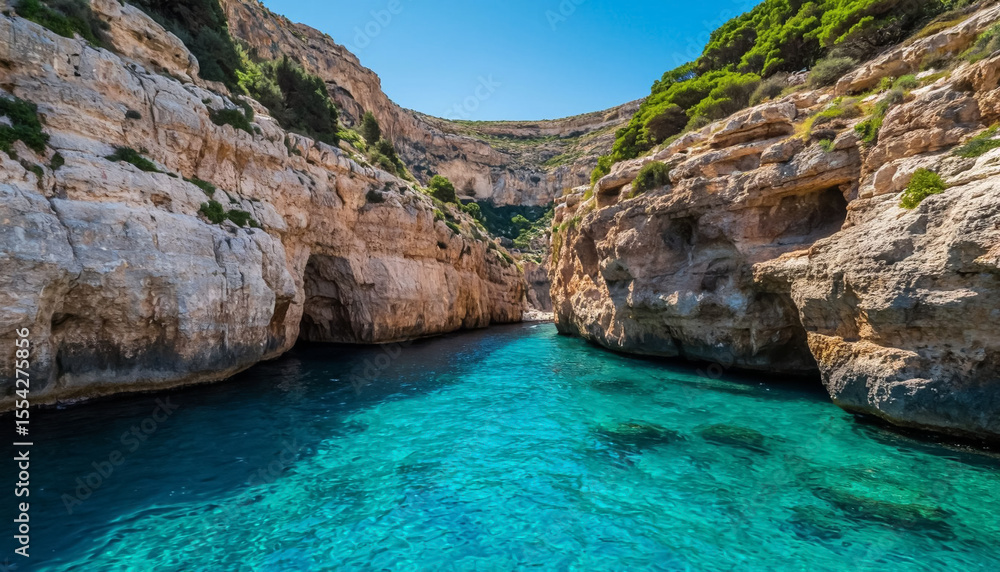 Fototapeta premium Closed bay with azure water. Seascape.