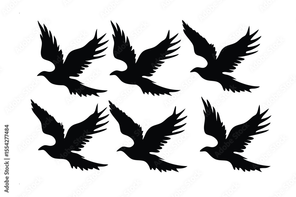 Obraz premium Six Flying Birds Silhouette