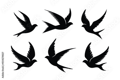 A Swarm of Freedom: A series of sleek black birds soar against the sky, their silhouettes a dance of graceful flight. Witness the magic of effortless movement and the essence of absolute freedom