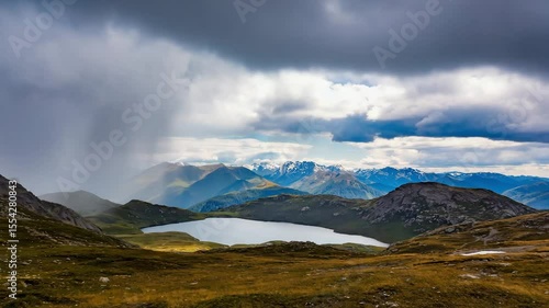 Mountain landscape with clear skies and green valleys, tranquil and majestic view of untouched natural beauty	