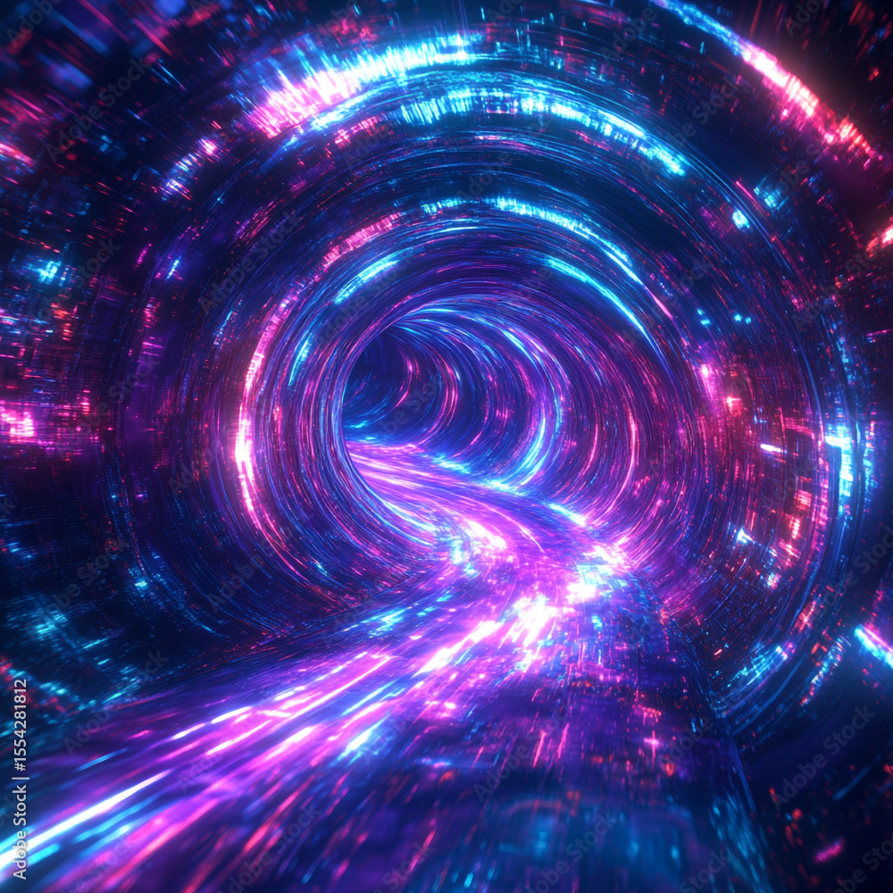 Fototapeta premium Cyberpunk-Inspired Light Neon Trails Vortex With Twisting