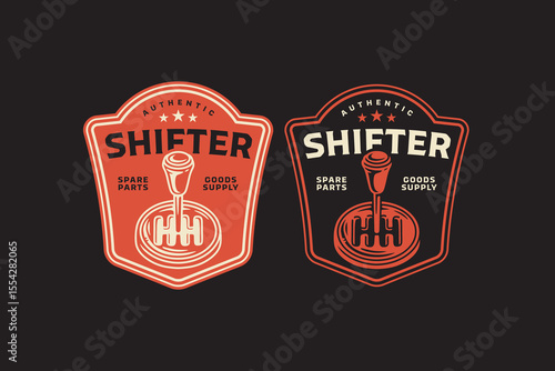manual gear knob retro badge. classic gearshift emblem with bold outline. auto shifter vintage illustration patch logo for automotive, garage, racing merchandise and branding
