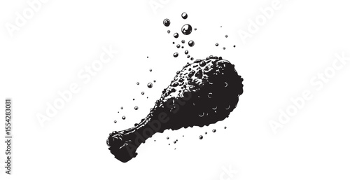 Stylized black fried chicken drumstick with bubbles in a unique silhouette style