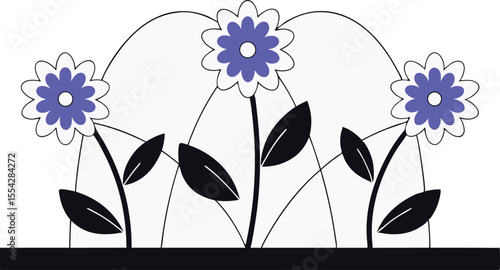 Cartoon flowers at different energy states slowly wilting along orbital decay paths