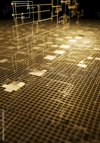 Abstract geometric network grid with glowing nodes, symbolizing connection, data, and technology