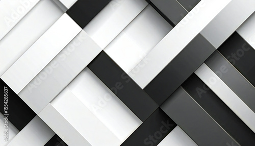 白と黒の幾何学模様のイラスト。3D。立体的なブロックスタイル。Black and white geometric illustration. 3D. Three-dimensional block style.