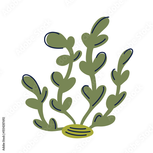Vector illustration of seaweed in flat cartoon style. Underwater plant icon for ocean designs, marine biology materials, kids books, aquarium decor, doodle for educational and creative projects