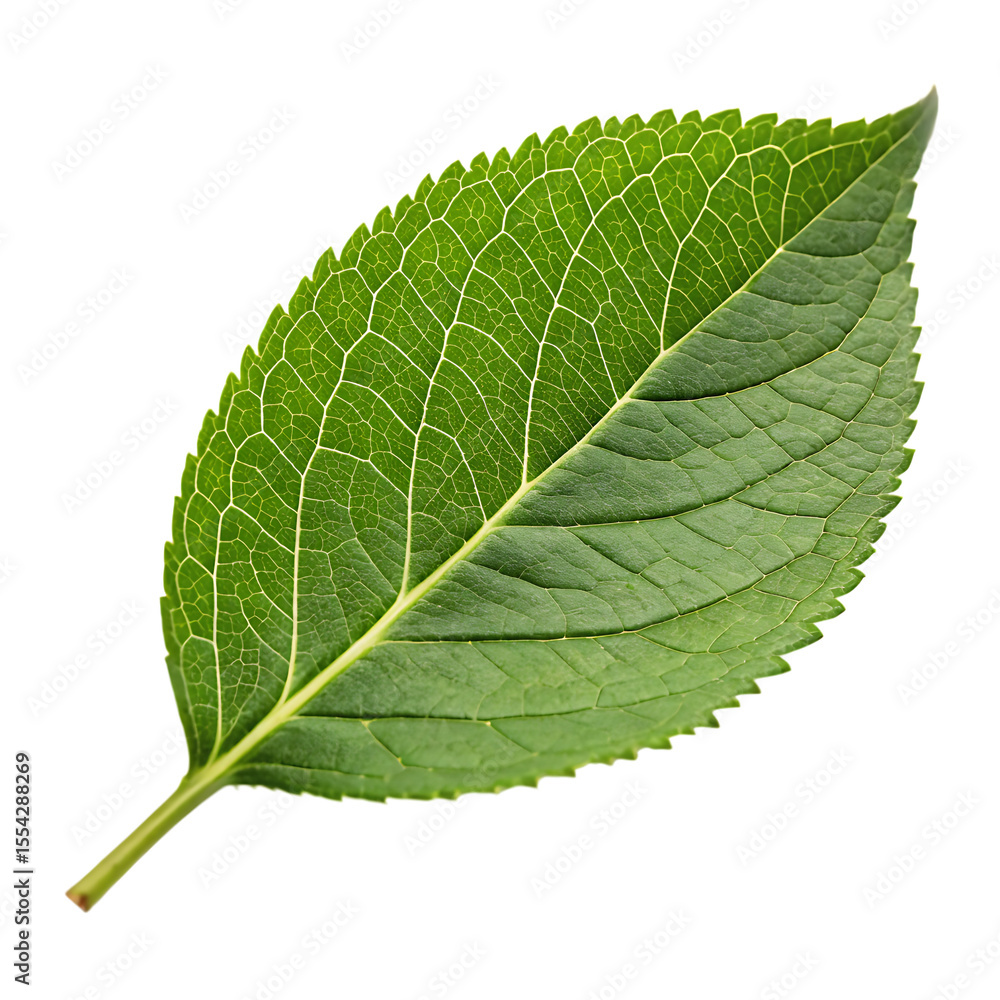 Obraz premium One fresh green leaf from a tree or plant, a simple icon of nature isolated on a transparent background png
