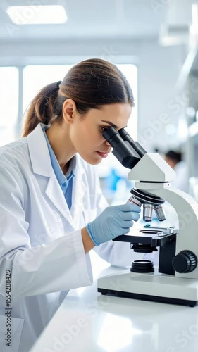 Scientist using a microscope in a laboratory setting, focusing on research and analysis. Ideal for scientific and educational content.