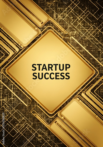 Inspiring abstract design symbolizing startup success, financial growth, and technological advancement with a golden grid and circuit-like patterns