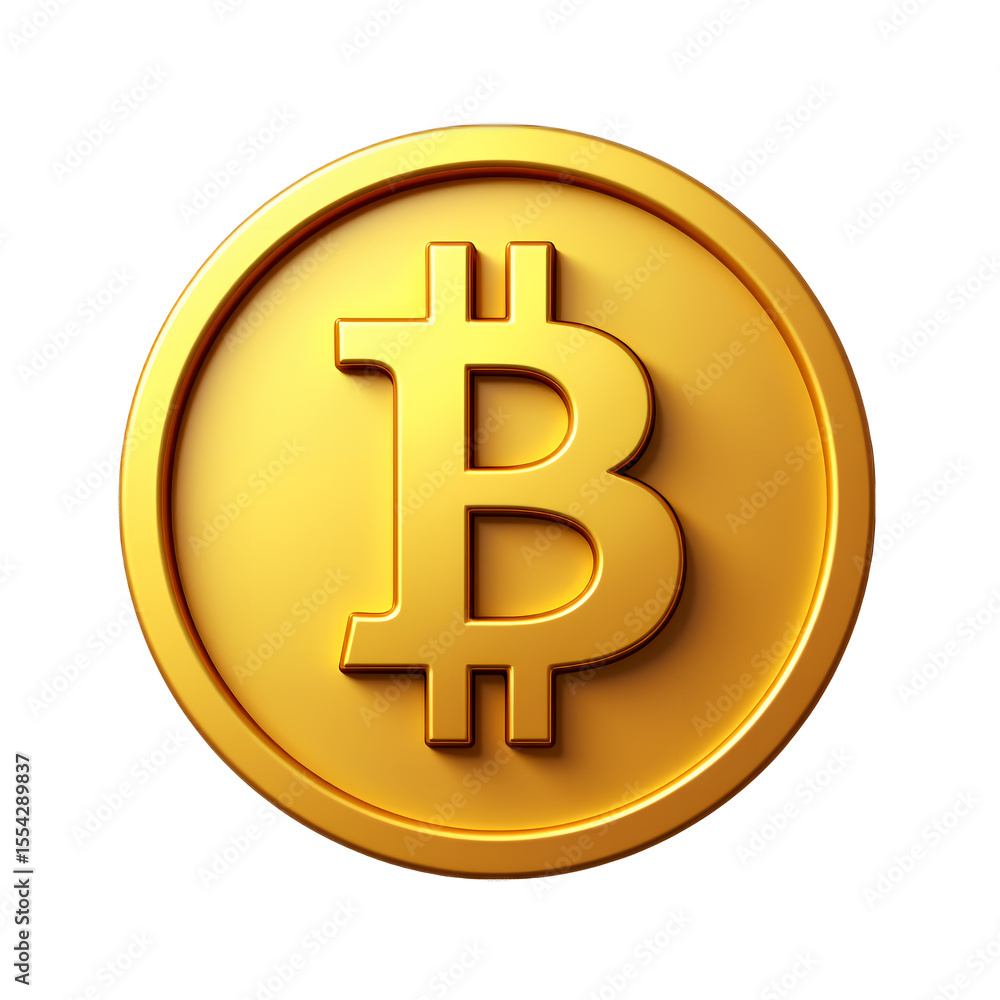 Golden Bitcoin Symbol with Glossy Finish, Transparent Background, 3D Realism Asset Golden Bitcoin Symbol with Glossy Finish, Transparent Background, 3D Realism Asset
