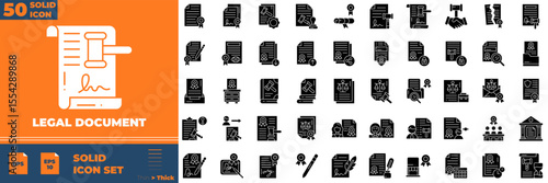 Legal Document Solid Editable Icons set. Vector illustration in modern thin solid style of legal document icons: contract, agreement, passport, etc