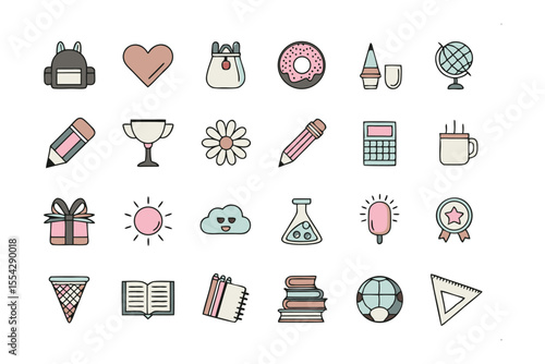 Cute Pastel Icons Collection: A delightful collection of cute pastel-colored icons depicting various objects, perfect for adding a touch of whimsy to your projects. 