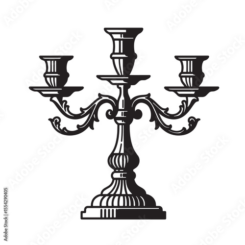 Elegant vintage art silhouette of a three arm candlestick holder for decor and design