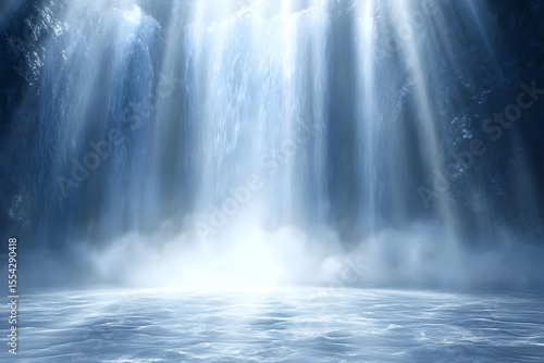 a waterfall with a light beam coming out of it