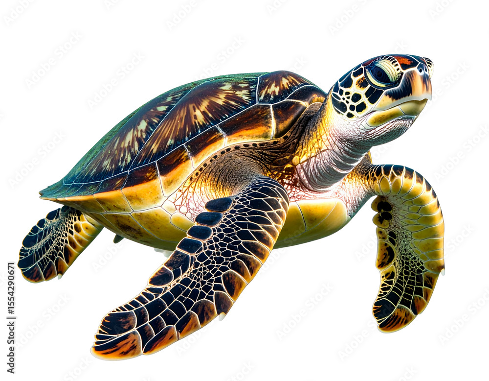 Obraz premium Realistic Sea Turtle Swimming Underwater with Flippers Extended, isolated on transparent background