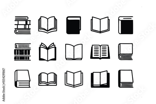 Book Collection Illustration: A curated collection of minimalist book icons, each depicting a unique design, reflecting the simple elegance and diverse forms of literature.