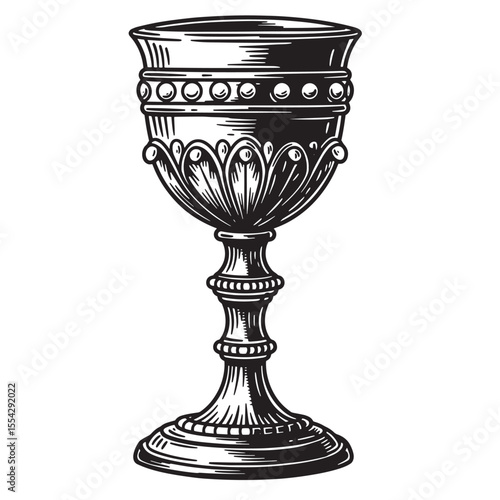 Intricately detailed engraved vintage chalice illustration with a classic silhouette design