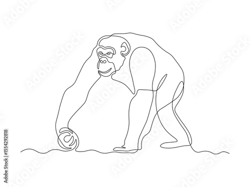 Abstract Monkey,chimpanzee, gorilla. continuous single one line art drawing sketch, logo