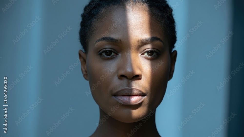 Obraz premium Portrait of young african female with light and shadow play