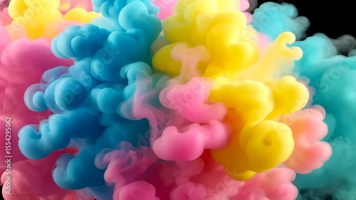 Colorful smoke bomb explosion with thick clouds and vibrant swirling motion, perfect for transitions, creative visuals, festival scenes, or dynamic video overlays.