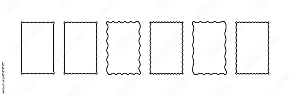 Obraz premium Hand-Drawn Wavy Rectangle Frames Set – Decorative Doodle Borders Isolated on White Background