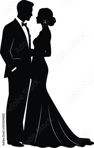 Elegant Formal Couple Silhouette - Romantic Profile Illustration