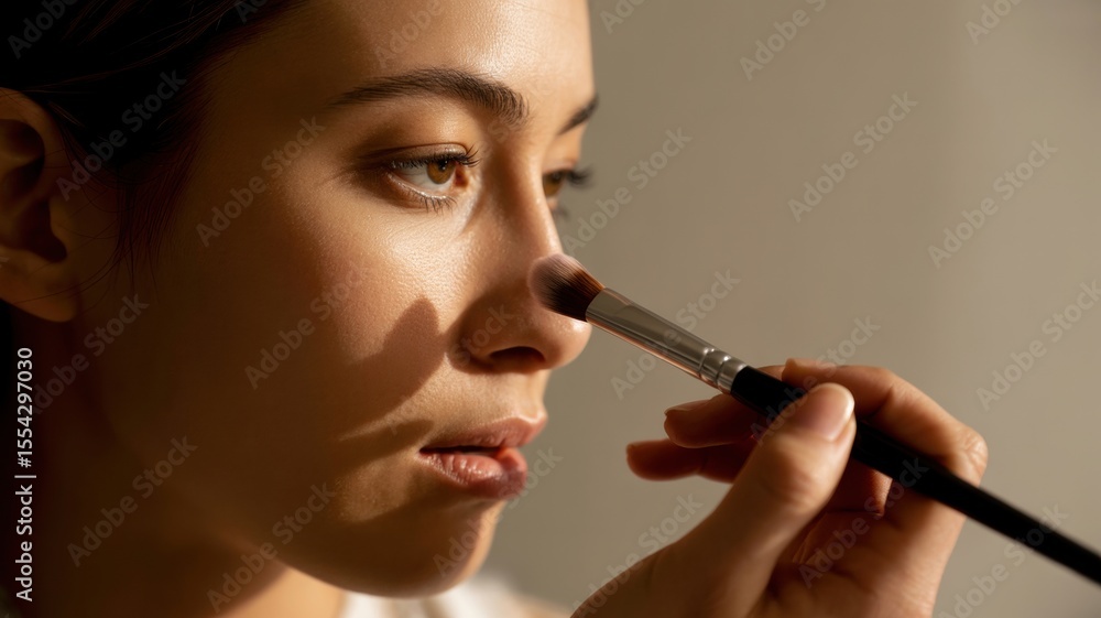 Obraz premium Asian young female receiving professional makeup close-up portrait