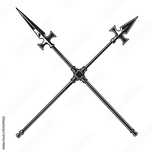 Crossed spears silhouette vintage art design for emblem symbol logo or decoration
