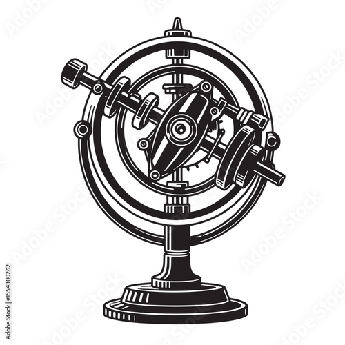 Detailed vintage art silhouette illustration depicting an elaborate mechanical device