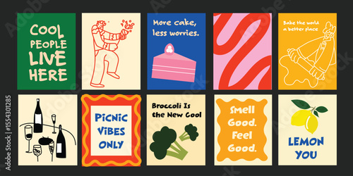 Summery set with fruity accents and cheerful people enjoying sunny days.

