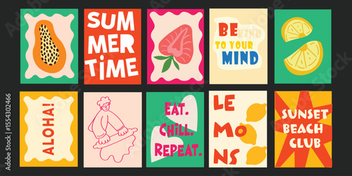 Cheerful bistro graphics with summer fruit and floral backgrounds.

