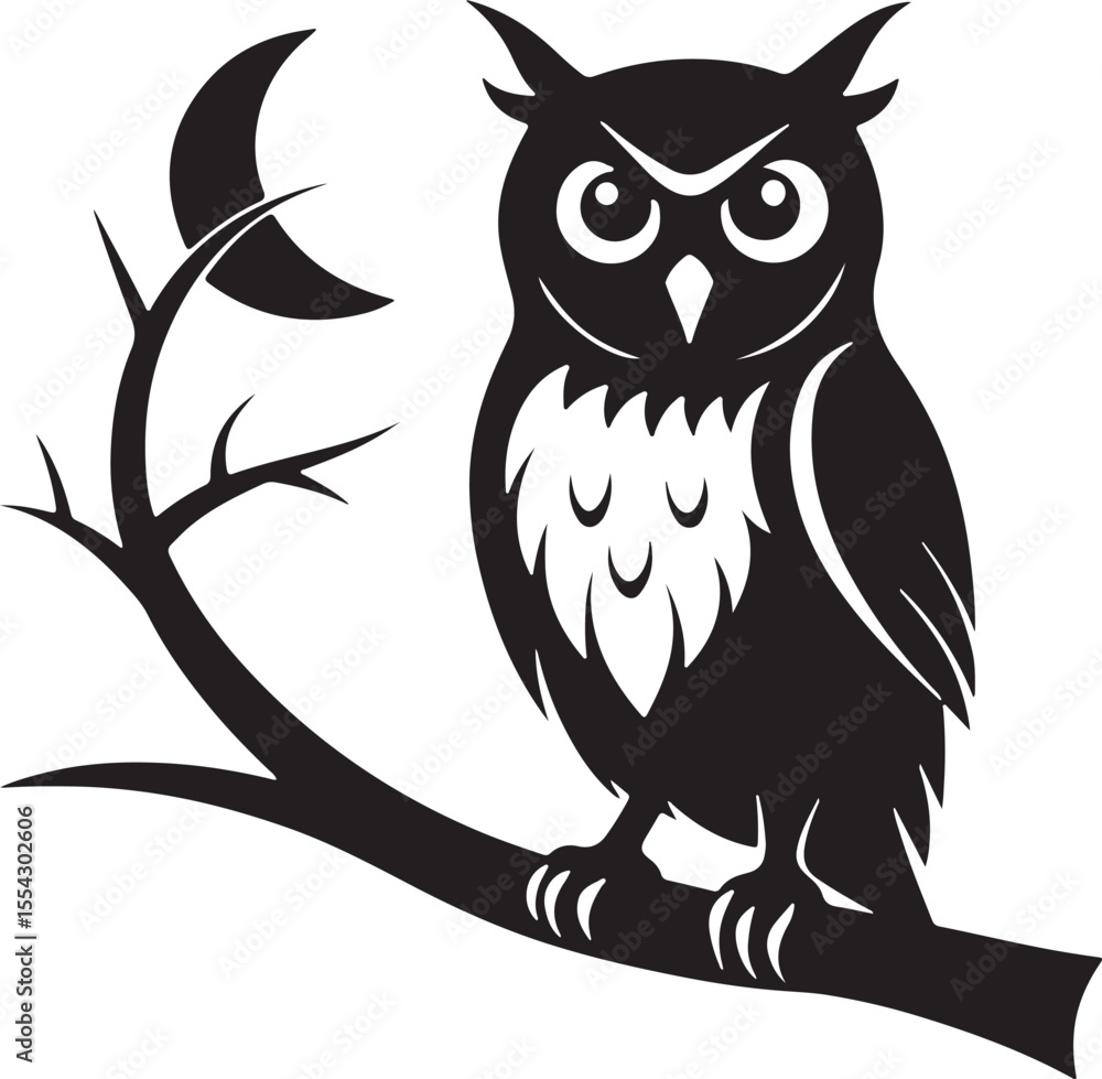 Obraz premium Owl on Tree Branch Silhouette – mysterious and detailed