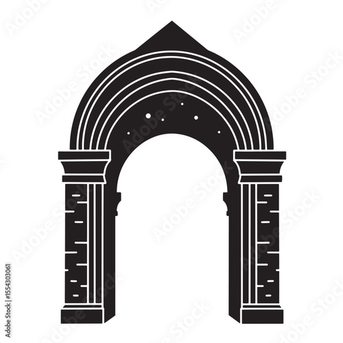 Elegant vintage art silhouette of an architectural archway with decorative columns and accents