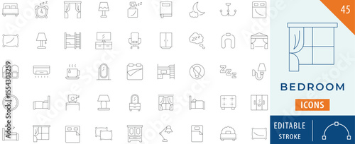 Bedroom icon collection set. Editable stroke.