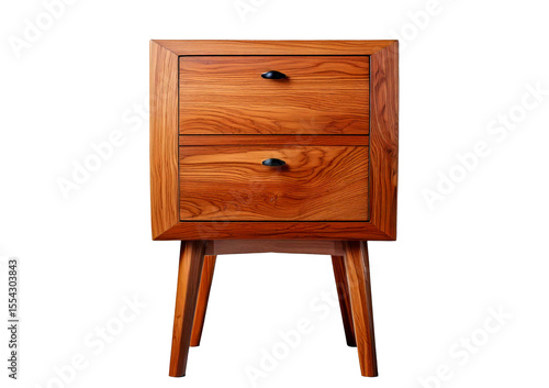 Фотография Modern wooden nightstand with two drawers and tapered legs, featuring stylish design