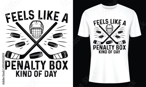 Explore the feeling of a hockey penalty box kind of day with this graphic design showcasing sticks, pucks, and a helmet for dedicated enthusiasts.