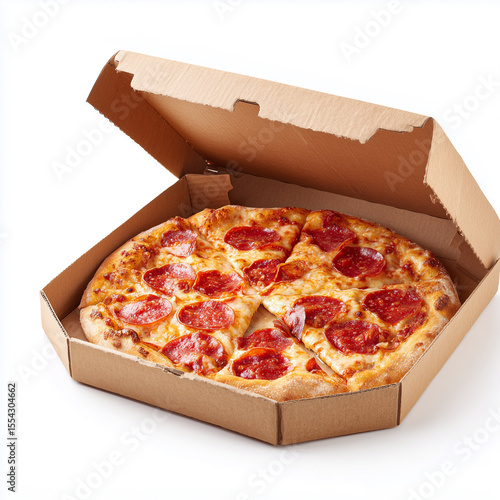 Takeaway pizza box partially opened